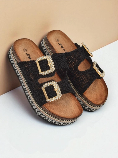 Royalfashion Women's sandals with rhinestone buckles GlamCork