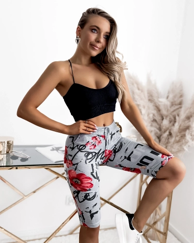 Hallid ja punased 3/4 pikkused naiste lühikesed püksid trükiga PLUS SIZE - Riietus