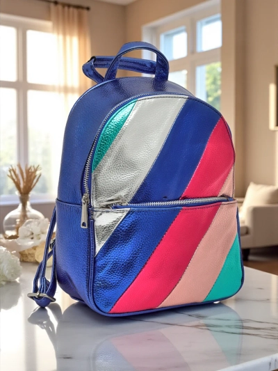 Royalfashion Women's backpack made of eco-leather with metallic stripes Metallic Stripes