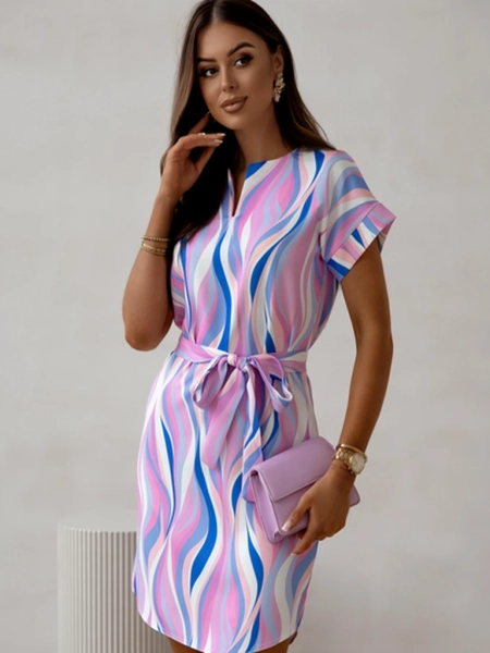 Royalfashion Knee-length women's dress with short sleeves and ties in various stripes