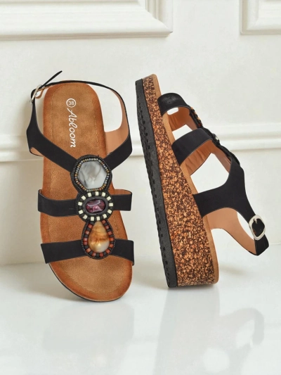 Royalfashion Women's wedge sandals with stones Grace Shine