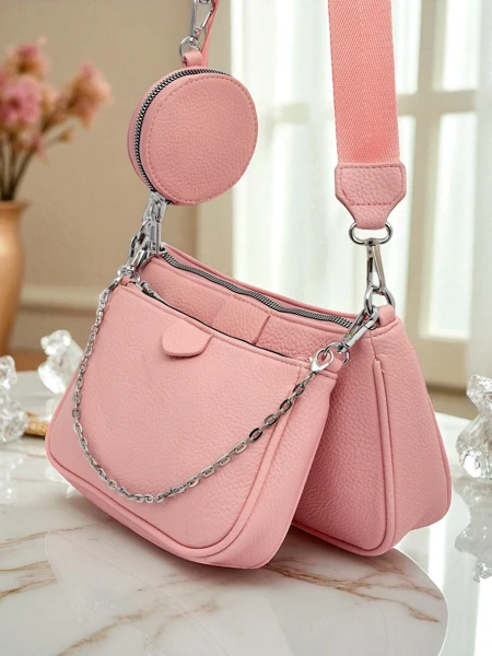 Amara Rosa Women's Handbag – Pink Eco-Leather Crossbody Bag with Chain