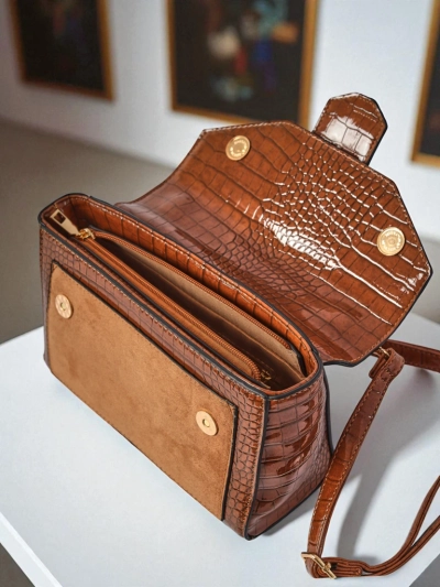 Женская сумка Callista из замшевой и лакированной экокожи, коричневая