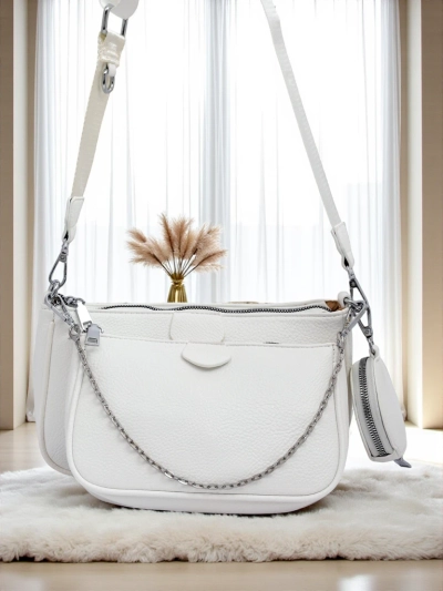Aurelia Bianca – Small White Women's Eco-Leather Handbag with Chain
