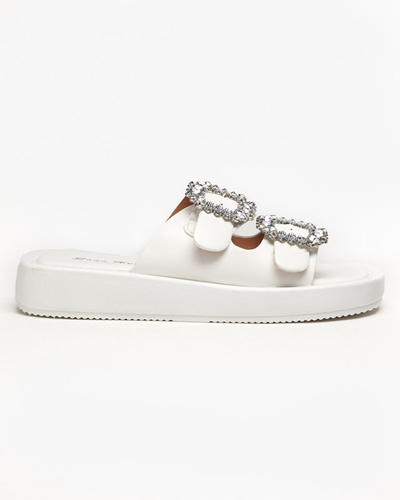 White women's slippers with crystals Azazel - Footwear