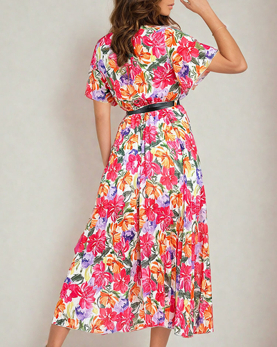 Royalfashion Women's pleated floral midi dress