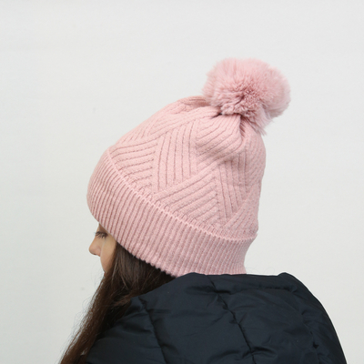 Pink women's insulated beanie with pompom - Accessories