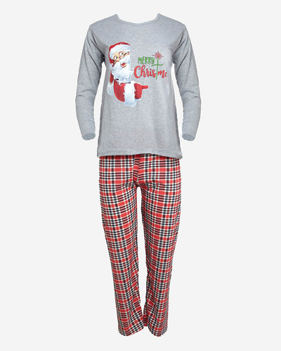 Gray women's 2-piece pajamas with Christmas print- Clothing