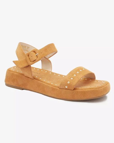 Brown women's sandals with rhinestones Franssia - Footwear