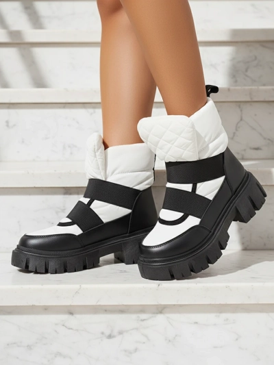 Women's snow boots on a flat sole in black and white Ferory- Footwear