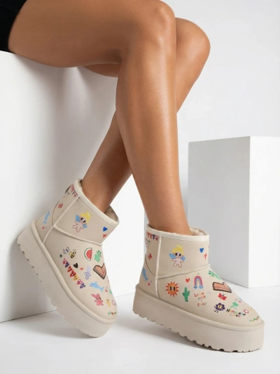 Botki Lemuria - Kreemjad Doodle Lumesaapad Paksu Tallaga Furrini