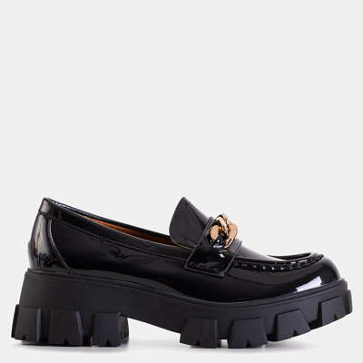 Women's black lacquered slip on shoes with a chain Guinewra - Footwear