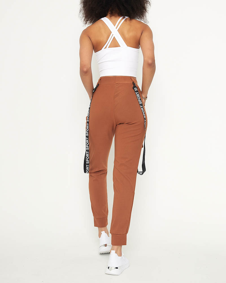 Women's cargo trousers with camel-colored suspenders - Clothing