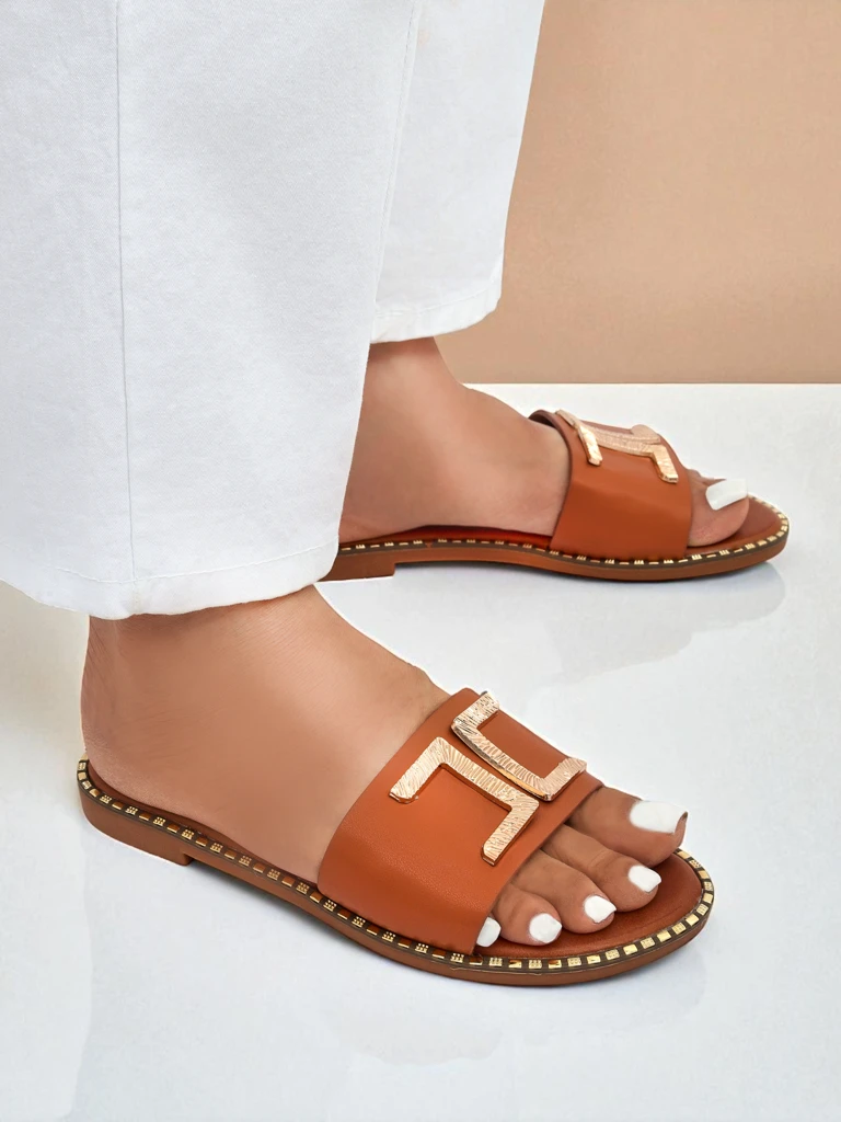 Royalfashion Women's faux leather slides with decoration Gildra