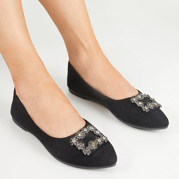 Black women's eco-suede ballerinas with Linselisa decoration - Footwear
