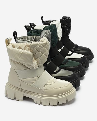 Women's snow boots on a flat sole in black and white Ferory- Footwear