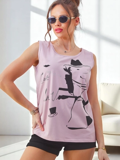 Royalfashion Women's cotton sleeveless blouse with print and rhinestones