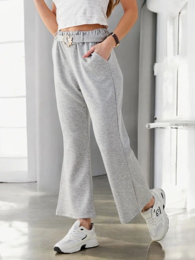 Royalfashion Wide women's fabric pants with a decorative belt