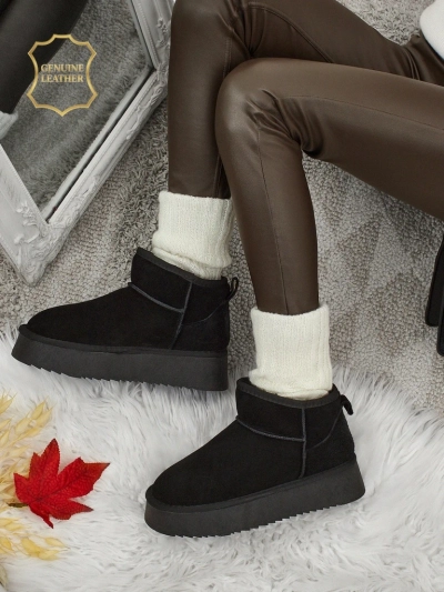 Elunara Women's Short Faux Snow Boots in Genuine Leather