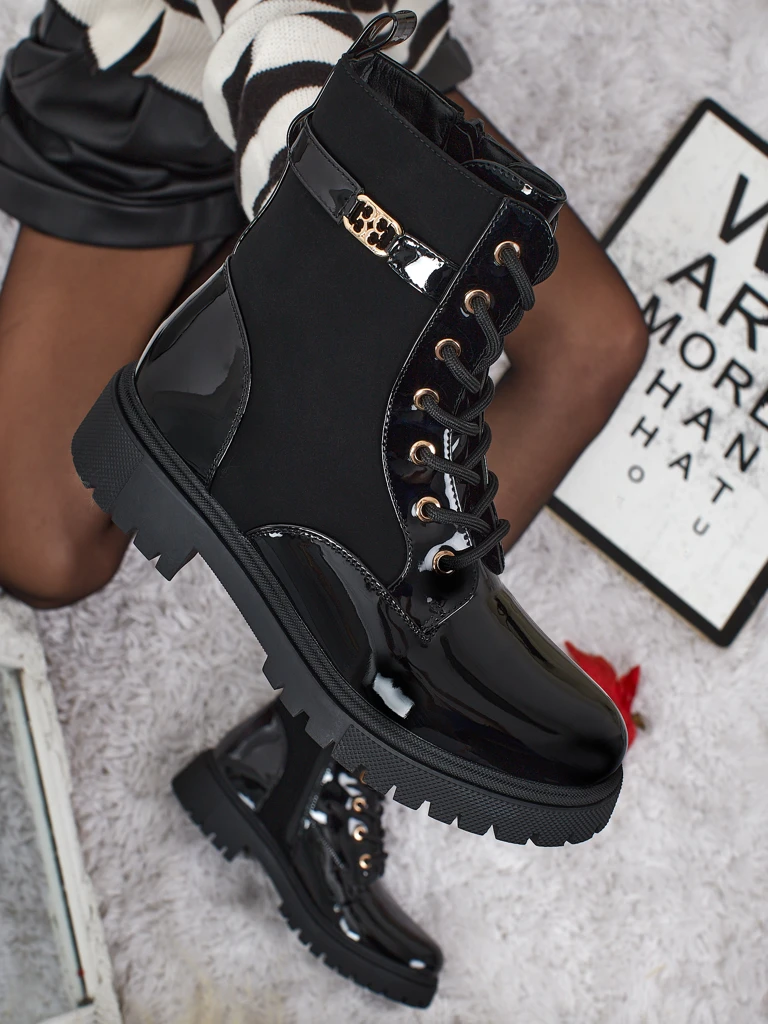 Lace-up ankle boots made of matte and patent eco-leather Alvinea