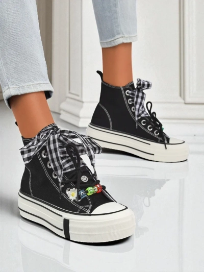 Women's Callisto Black Fabric Platform Sneakers with Retro Accents