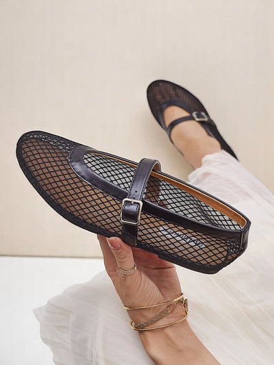 Royalfashion women’s openwork ballet flats with strap Naommi