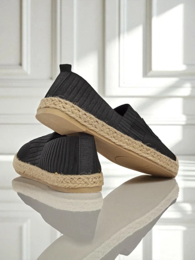 Женские эспадрильи Atena черные – плоский каблук, экологическая замша