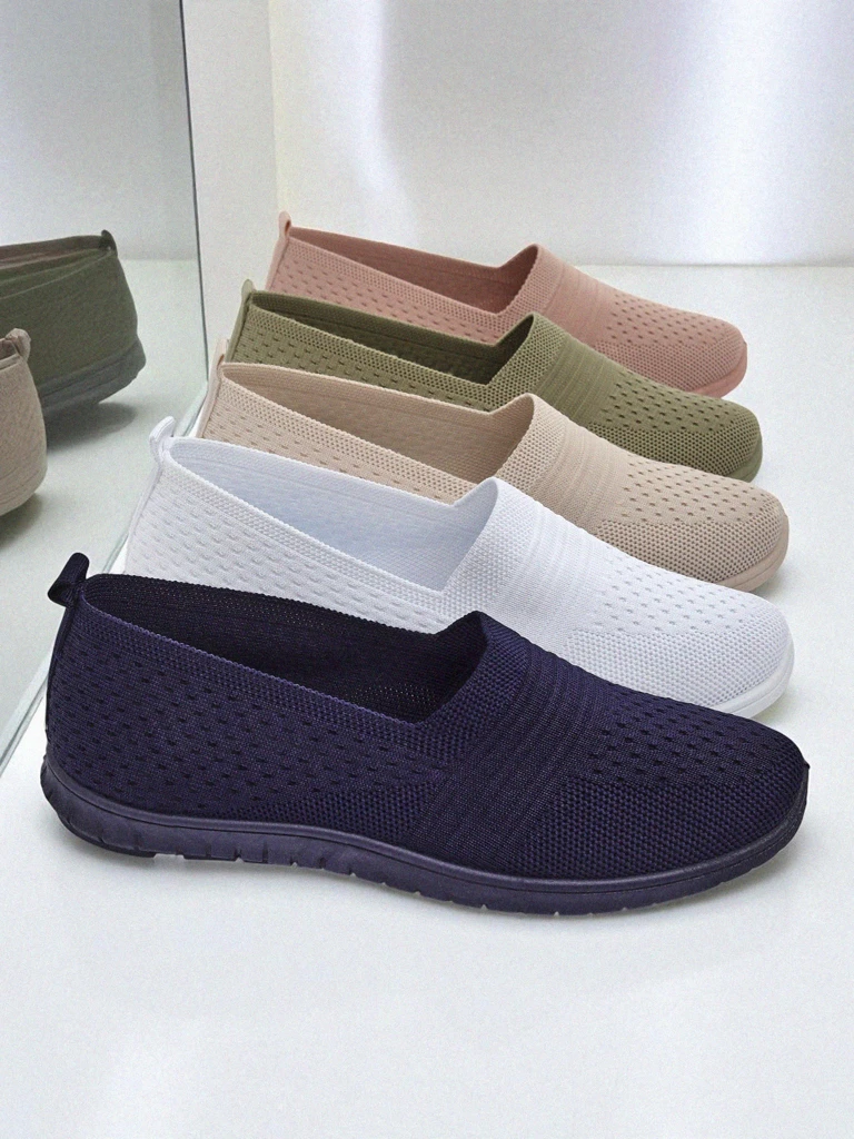 Lyra Navy Blue Women's Moccasins Breathable Fabric Flat Sole