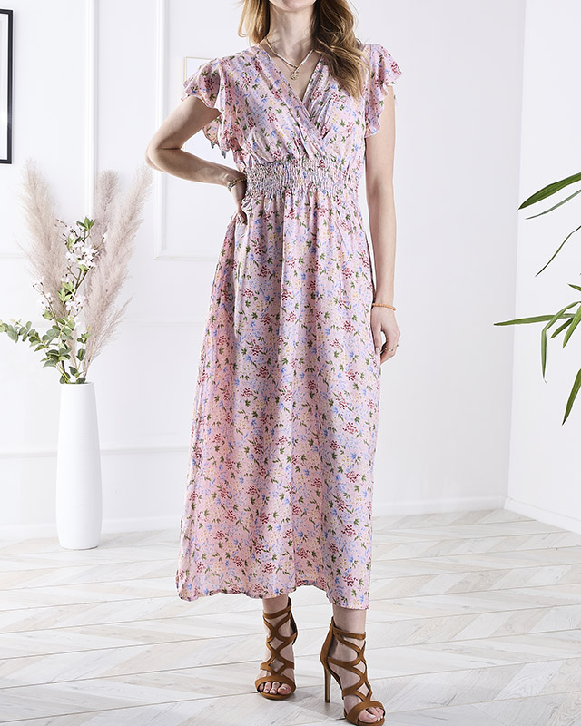 Pink women's floral midi dress - Clothing