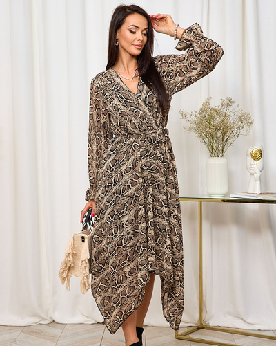 Royalfasion Dark brown women's long dress with fashionable print