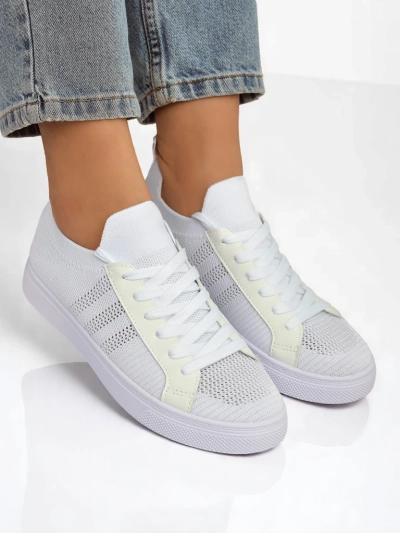 Aurelio Białe Sneakersy Tekstylne z Eko Skóry na Płaskiej Platformie 2,5 cm