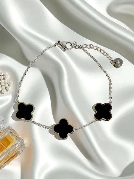 Callisto Nero Stainless Steel Bracelet with Flower Motif