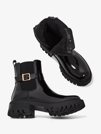 Calivi Women's Patent Faux Leather Ankle Boots