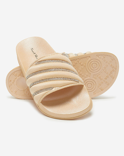OUTLET Beige women's slippers with cubic zirconia Erikis - Footwear