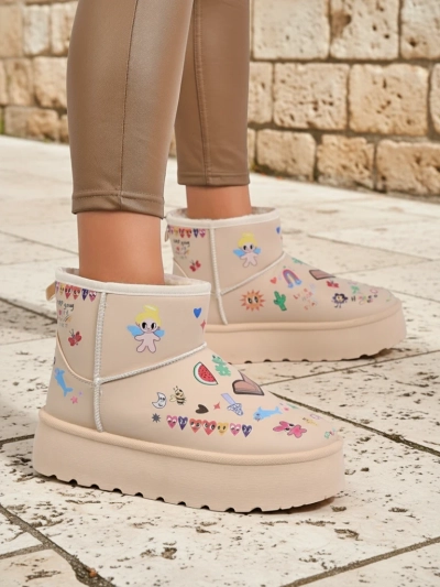 Callisto Angelico lastejoonistustega soojustatud platvormiga saapad, beežid