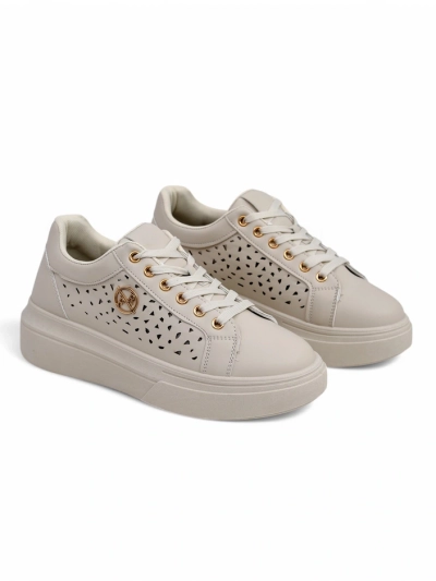 Women's Callista beige sneakers, ecological leather, spring, flat heel