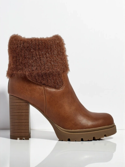 Women's Eco-Leather Heeled Ankle Boots with Knit Tirave