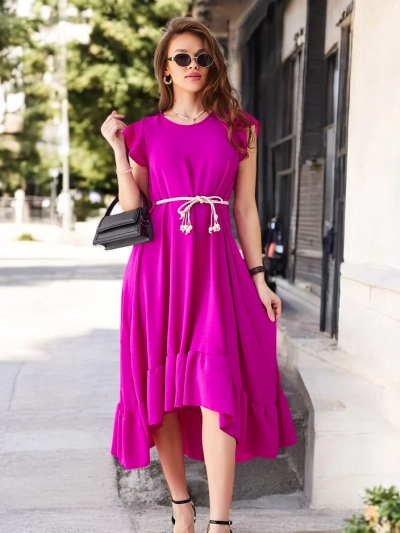 Royalfashion Naiste midi kleit volangide ja lühikeste varrukatega