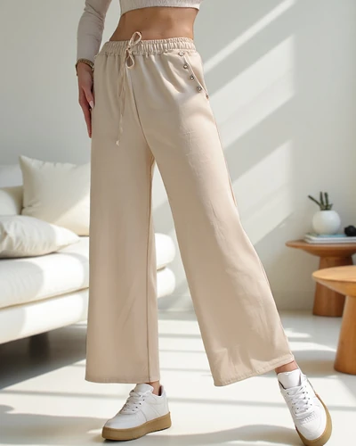 Royalfashion Women's wide dress pants with rhinestones