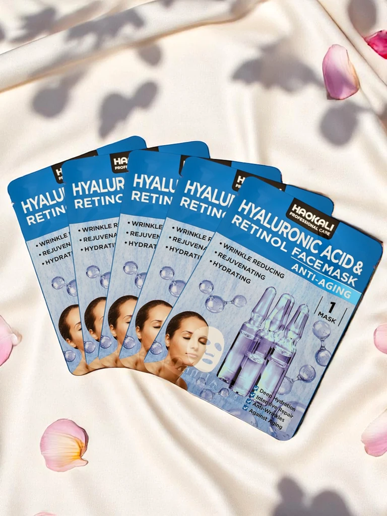 Haokali - Face mask with hyaluronic acid and retinol - moisturizes, revitalizes, and reduces wrinkles