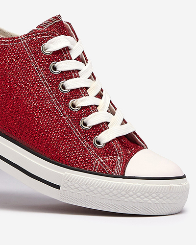 Red women's sneakers on a hidden anchor with shiny thread Seggat- Footwear