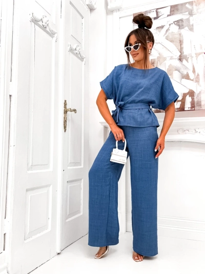 Royalfashion Naiste komplekt lühikeste varrukatega pluusi ja laiade pükstega