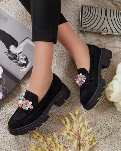 Royalfashion Mustad naiste mokassinad värviliste Glam-kristallidega