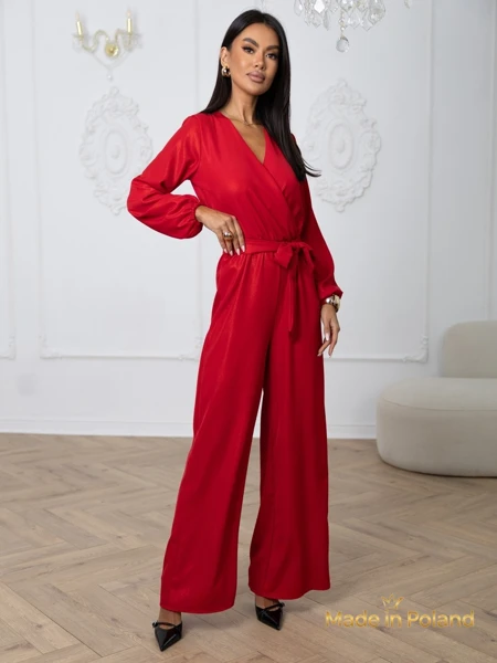 Shiny women's jumpsuit with a wrap neckline Milla