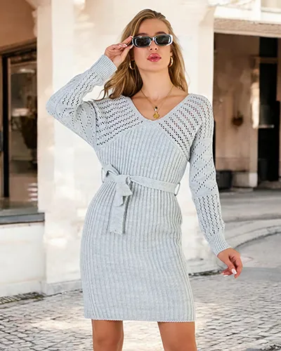 Royalfashion Женское платье-свитер с вязкой