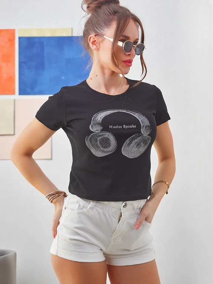 Royalfashion Women's cotton t-shirt with Music Speaking print