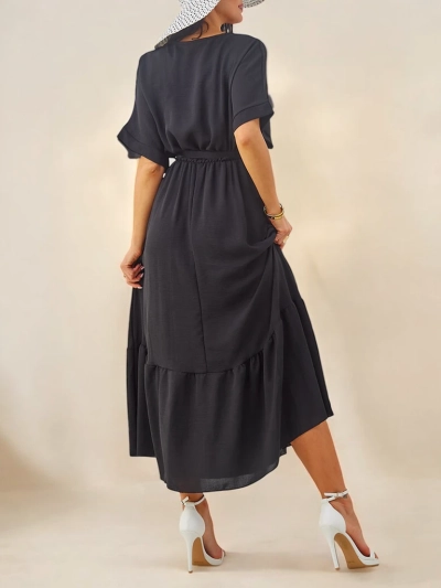 Royalfashion Women's midi dress with short sleeves and decorative buttons