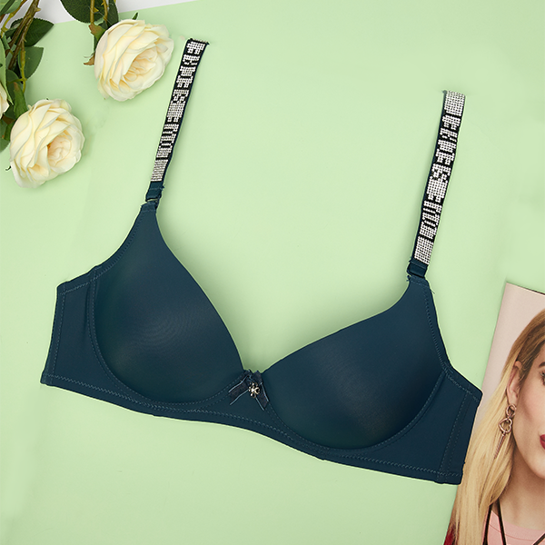 Royalfashion Mereväe sinine ühevärviline push-up rinnahoidja kaunistatud rihmadega