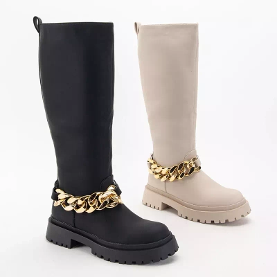 OUTLET Women's black knee-high boots Filusio - Footwear