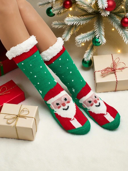 Women's Santa Green Knitted Warm Winter Socks